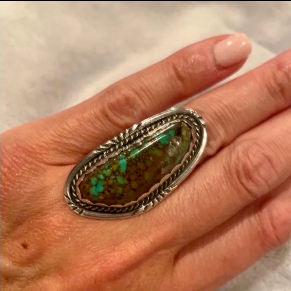 Large Royston Turquoise Sterling Silver Ring About 6 1/2